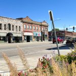 Main Street in St. Anthony with flowers in the foreground